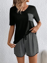 V Neck Short Sleeve T-Shirt And Striped Shorts Set